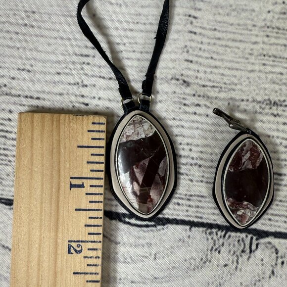Handmade Leather and Resin Necklace and Earrings Set - Picture 7 of 9